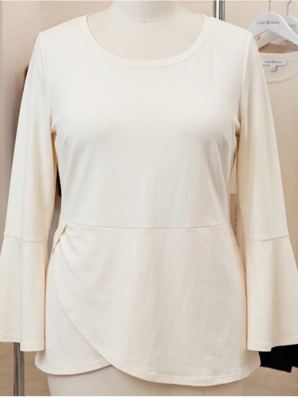 Isaac Mizrahi Cream Long-Sleeve Wrap-Hem Top